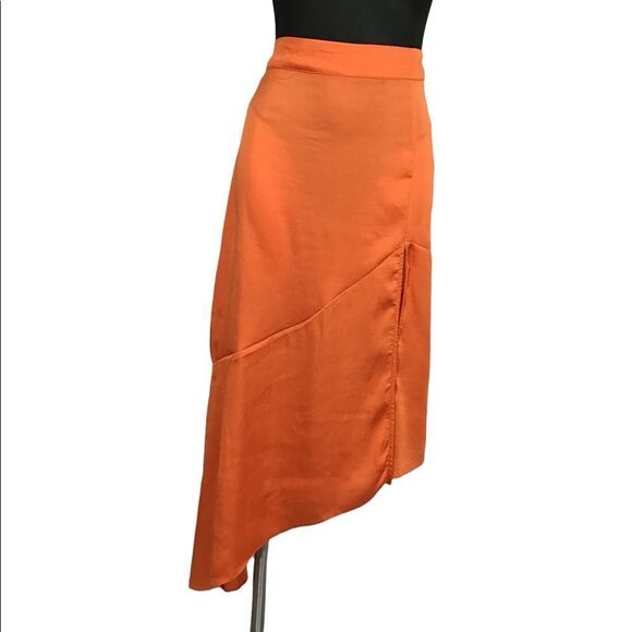 Free People LOLA ASYMMETRICAL SLIT SKIRT IN BRIGHT ORANGE Size 8 New With Tag - Picture 2 of 11
